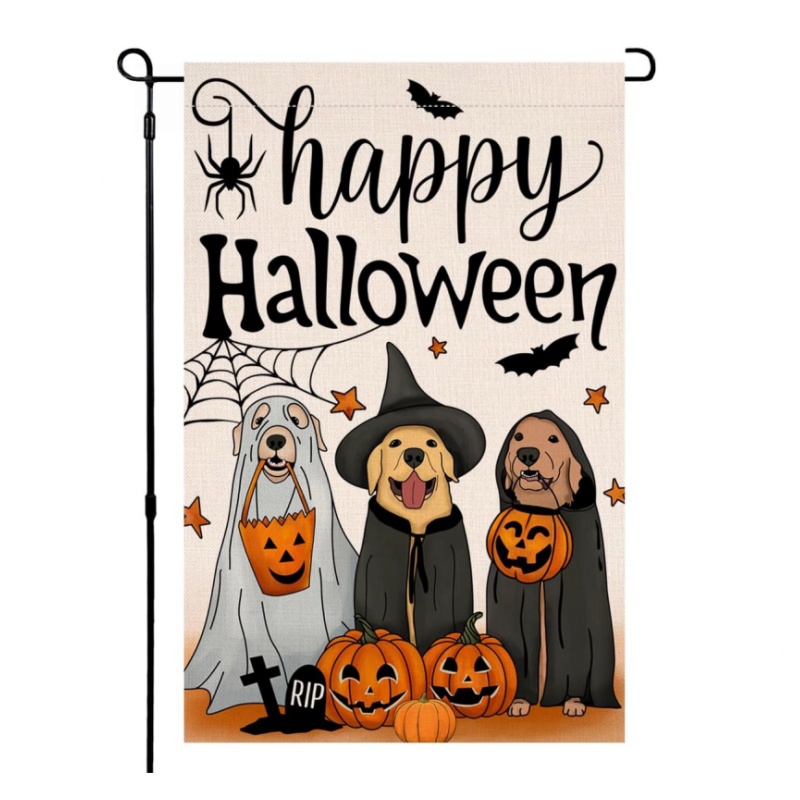Double Sided Happy Halloween Dog Pumpkin Garden Flag