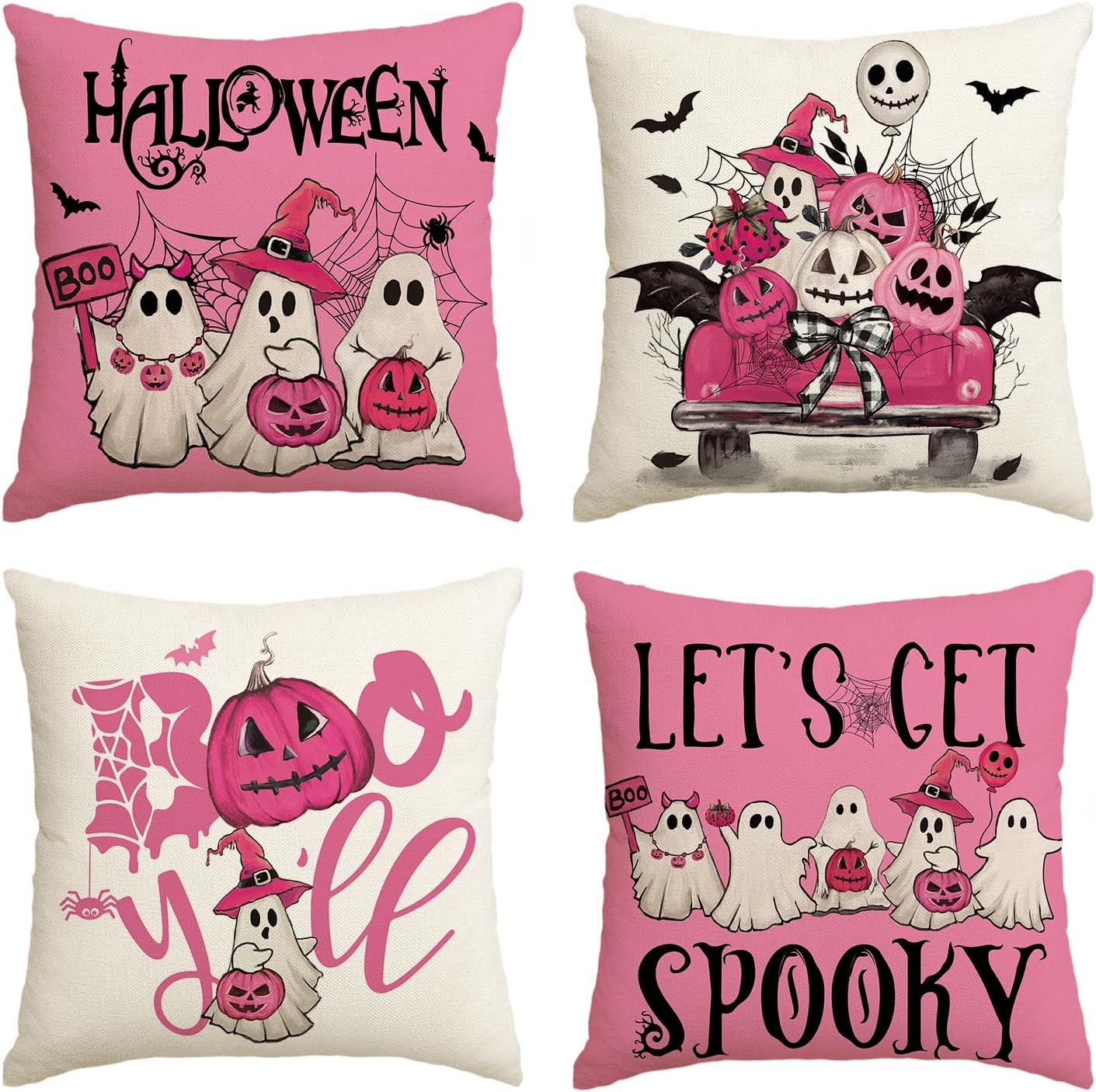 Halloween Ghost Boo Y'all Car Pumpkin Throw Pillow Covers