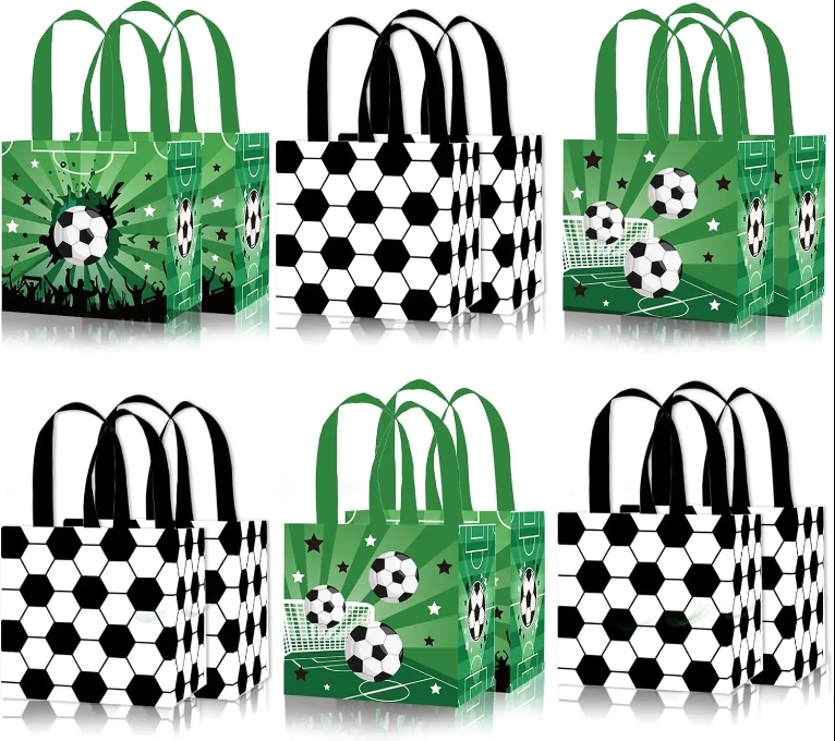 Soccer Ball Party Gift Bags Reusable Tote Bag Non-Woven Bag for Sport Soccer Theme Party
