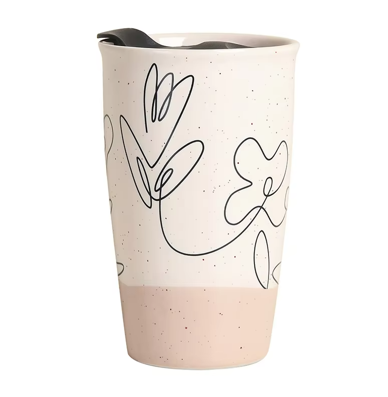 Ceramic Double-layer Travel Coffe Cup with Lid