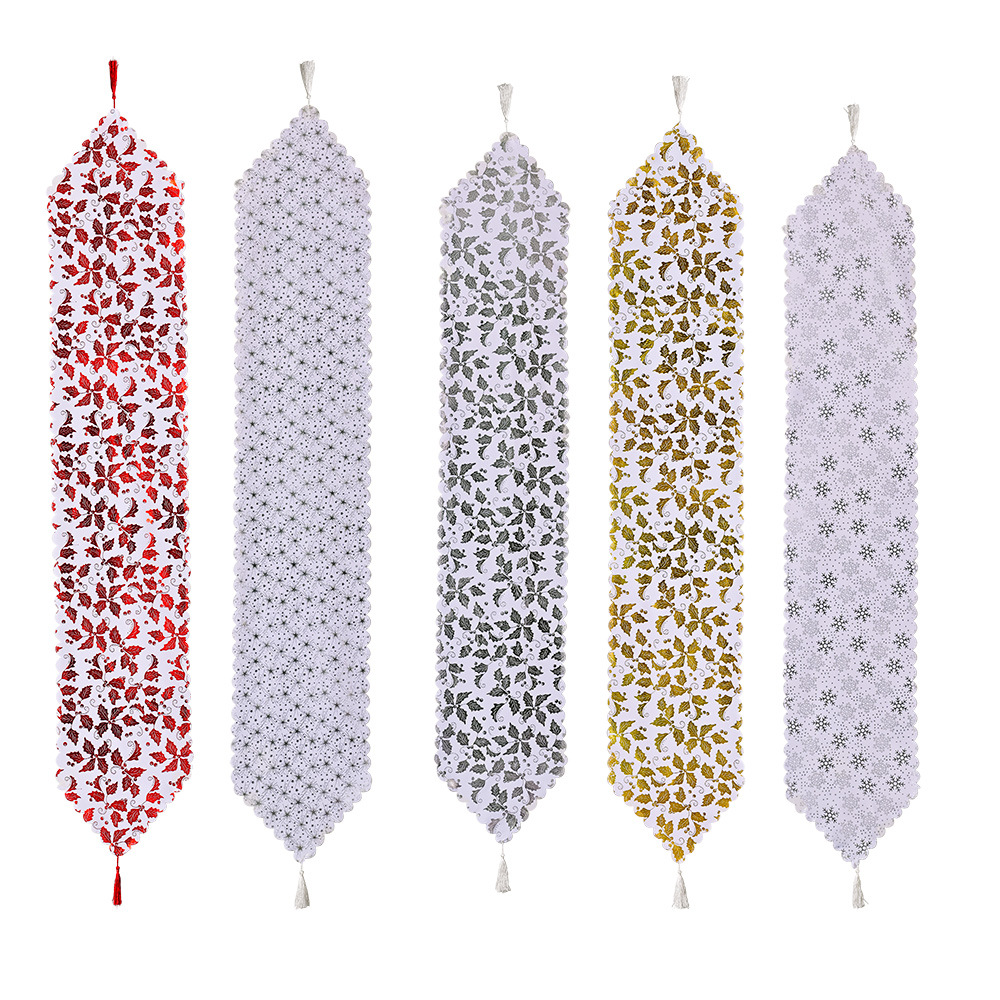 Bronzing Table Runner Foil Printing Christmas Pattern Table Runner With Tassel
