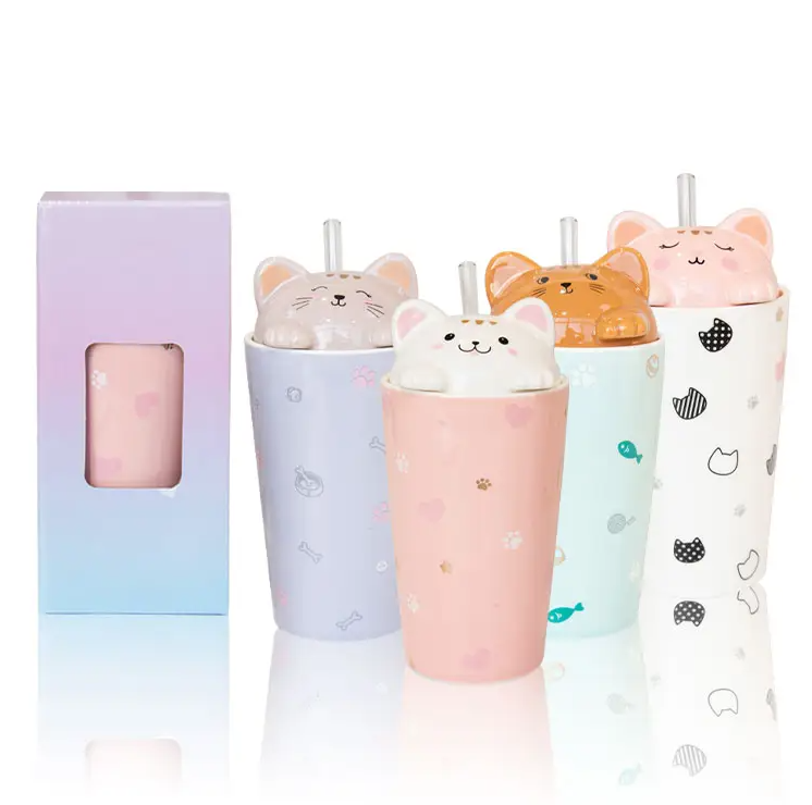 Cartoon Cute Cat  Ceramic Coffee Mug With Gift Box