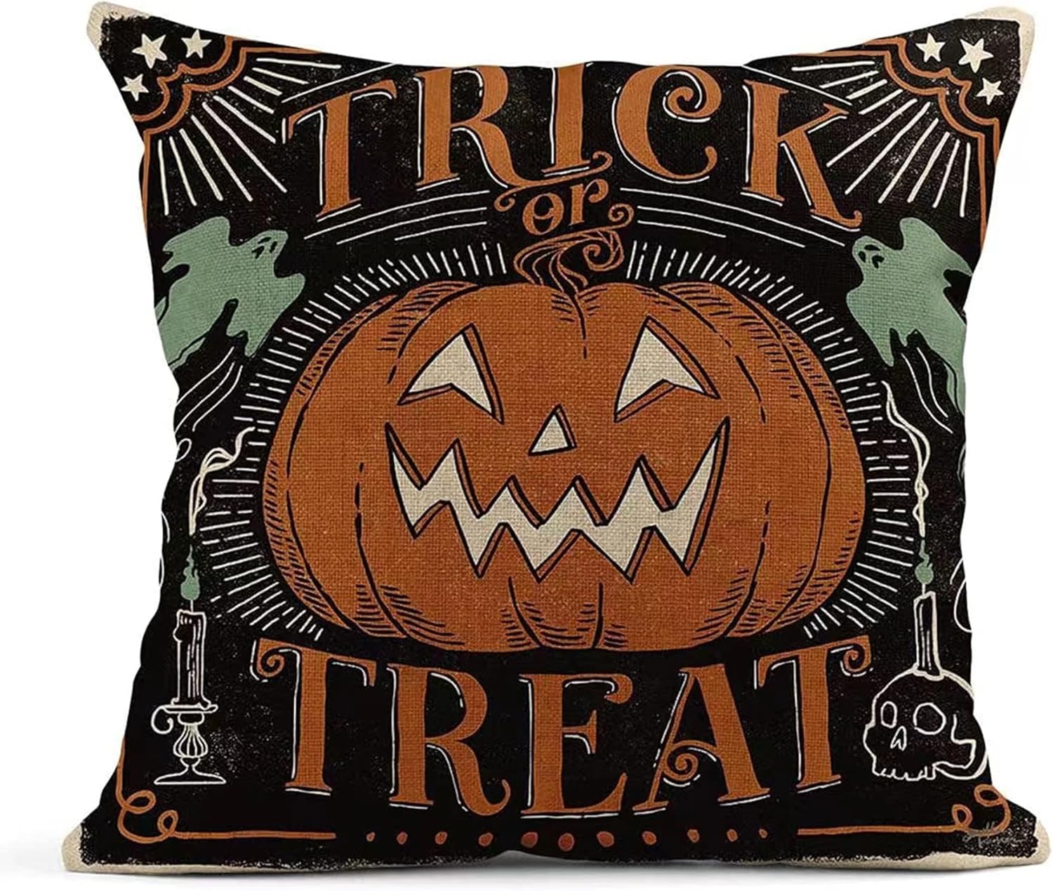 Retro Halloween Scary Cat Pumpkin Skull Home Decor Pillowcase