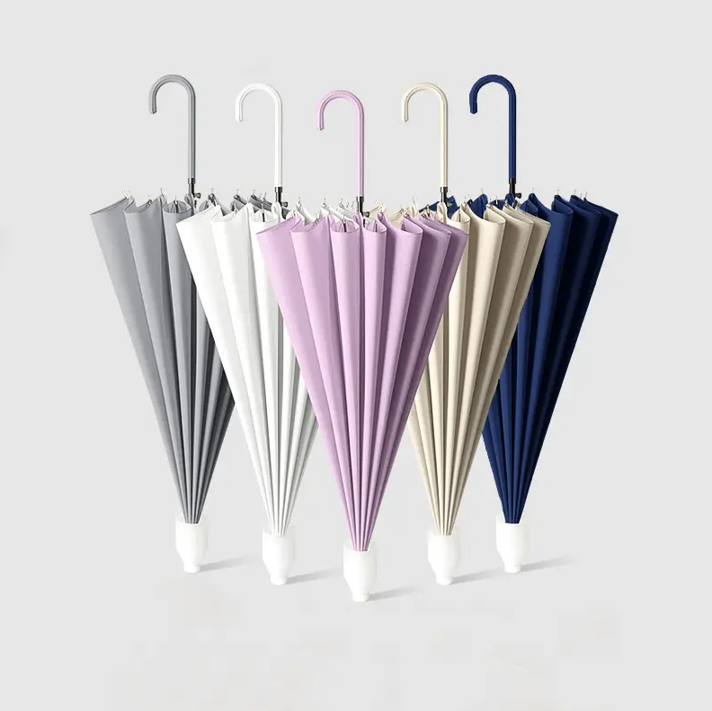 Curved Handle Pure Color No Drip Windproof Long Umbrella