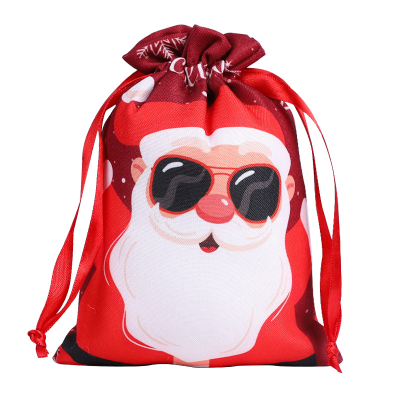 Party Gift Polyester Canvas Wrapping Set Santa Drawstring Bags Christmas Decorations