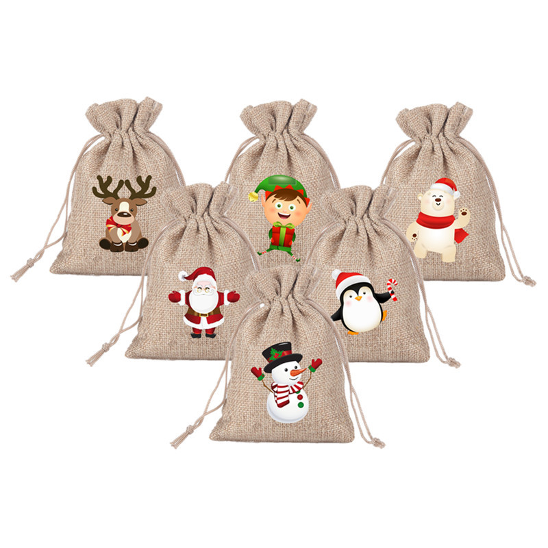 Christmas Treat Bags Goody Bags Xmas Jute Linen Pouches Bags